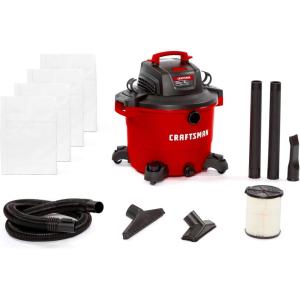 CRAFTSMAN CMXEVBE17594 12 Gallon 6.0 Peak HP Wet Dry Vac, Portable Shop Vacuum Wet and Dry with Filter, Dust Bag, Hose and Attachments for Home Projects & Renovations(16 Gallon 6.5 Peak HP w/4 Dust Bags)