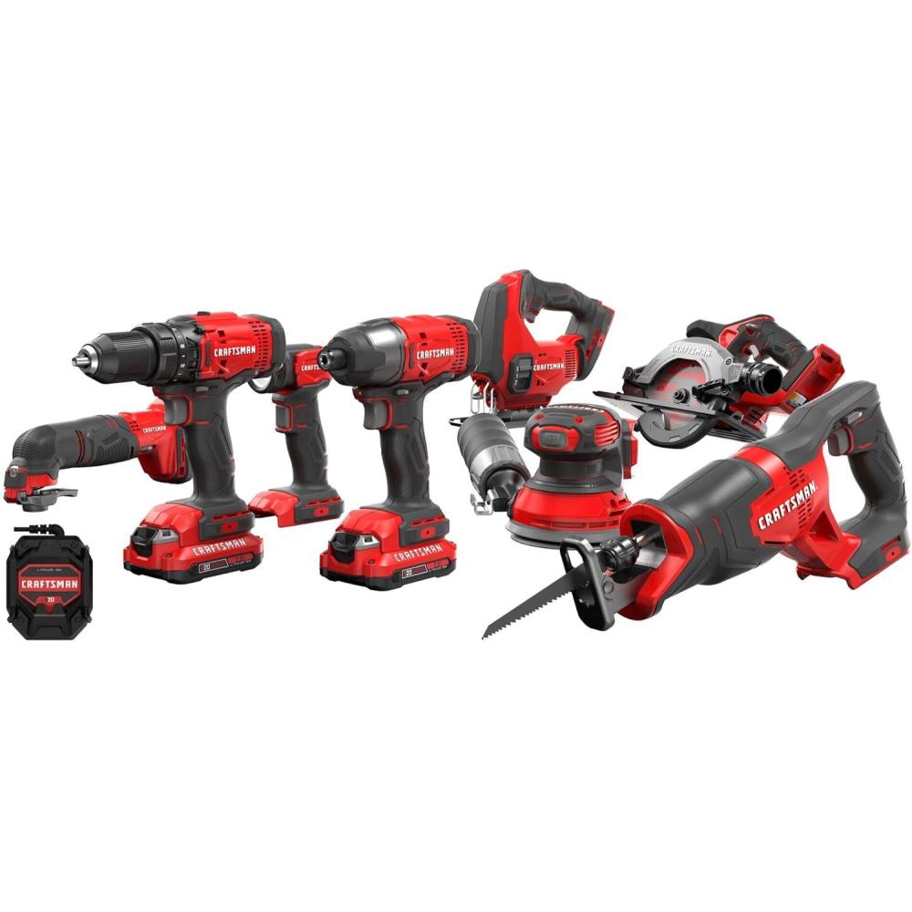 imageCRAFTSMAN V20 Cordless 8Tool Combo Kit With Two 20 Ah Batteries and Charger CMCK801D2
