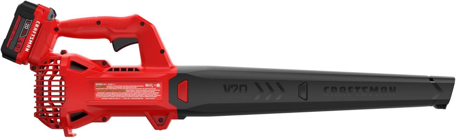 imageCRAFTSMAN V20 Leaf Blower Cordless with 40 Ah Battery and Charger 90 MPH 200 CFM Integrated Scraper Lightweight Easy Operation Handheld Blowers for Lawn Care CMCBL710M1Cordless 4Ah Battery Kit