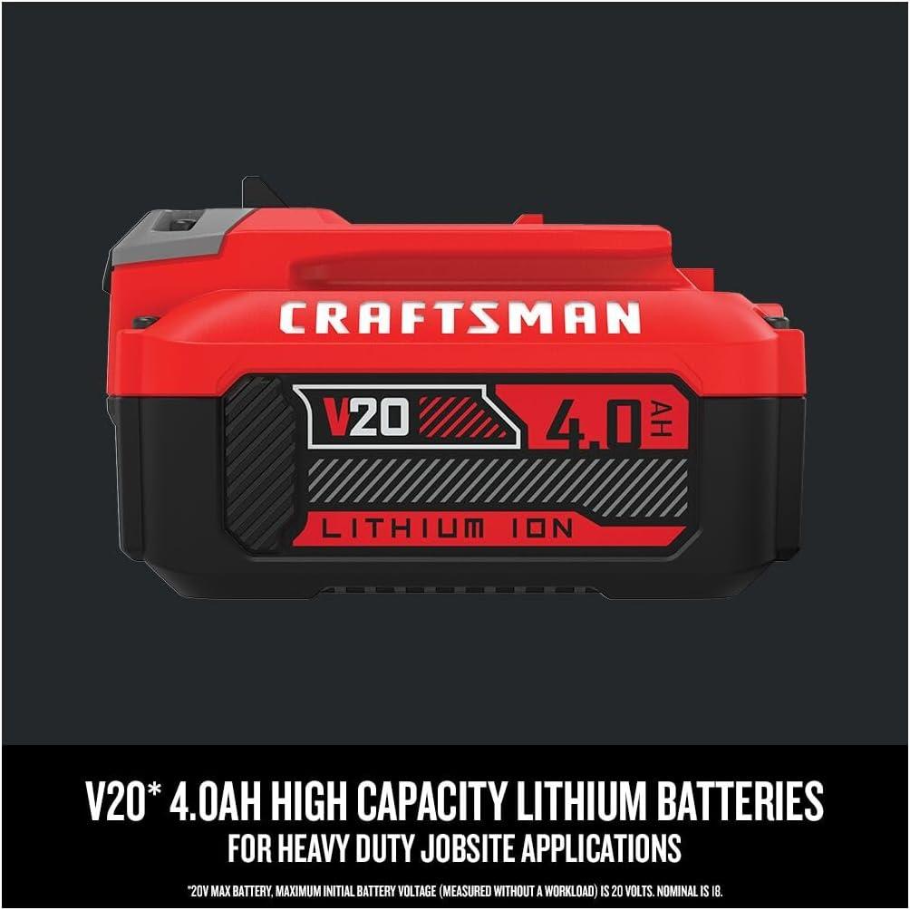 imageCRAFTSMAN V20 Leaf Blower Cordless with 40 Ah Battery and Charger 90 MPH 200 CFM Integrated Scraper Lightweight Easy Operation Handheld Blowers for Lawn Care CMCBL710M1Blower Trimmer Combo Kit