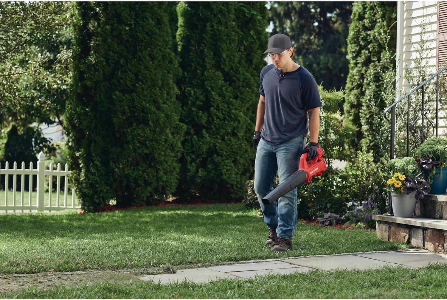 imageCRAFTSMAN V20 Leaf Blower Cordless with 40 Ah Battery and Charger 90 MPH 200 CFM Integrated Scraper Lightweight Easy Operation Handheld Blowers for Lawn Care CMCBL710M1Tool Only