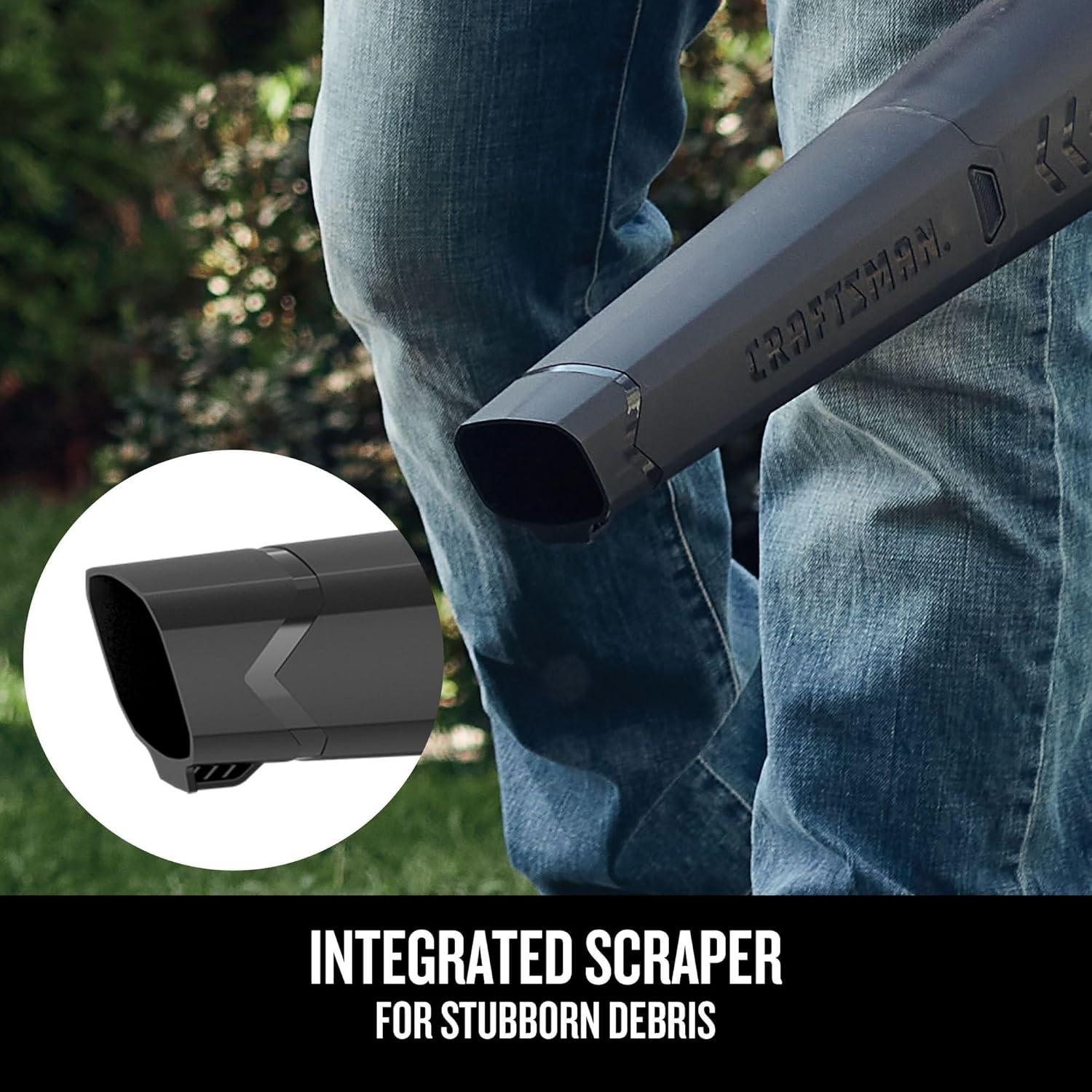 imageCRAFTSMAN V20 Leaf Blower Cordless with 40 Ah Battery and Charger 90 MPH 200 CFM Integrated Scraper Lightweight Easy Operation Handheld Blowers for Lawn Care CMCBL710M1Blower Trimmer Combo Kit