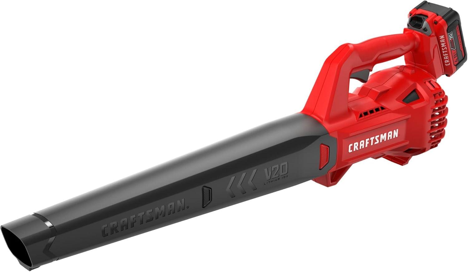 imageCRAFTSMAN V20 Leaf Blower Cordless with 40 Ah Battery and Charger 90 MPH 200 CFM Integrated Scraper Lightweight Easy Operation Handheld Blowers for Lawn Care CMCBL710M1Cordless 4Ah Battery Kit