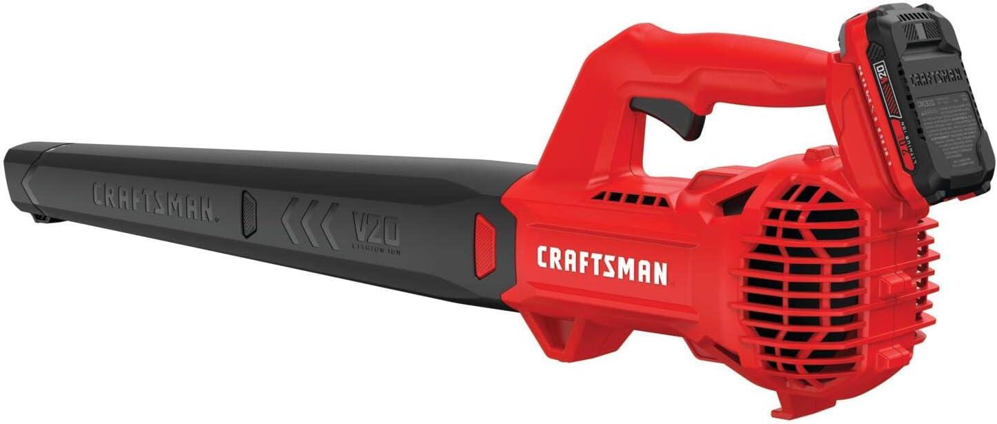 imageCRAFTSMAN V20 Leaf Blower Cordless with 40 Ah Battery and Charger 90 MPH 200 CFM Integrated Scraper Lightweight Easy Operation Handheld Blowers for Lawn Care CMCBL710M1Cordless 2Ah Battery Kit