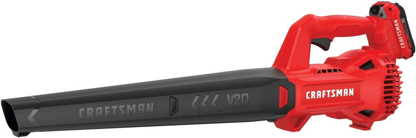 imageCRAFTSMAN V20 Leaf Blower Cordless with 40 Ah Battery and Charger 90 MPH 200 CFM Integrated Scraper Lightweight Easy Operation Handheld Blowers for Lawn Care CMCBL710M1Cordless 2Ah Battery Kit