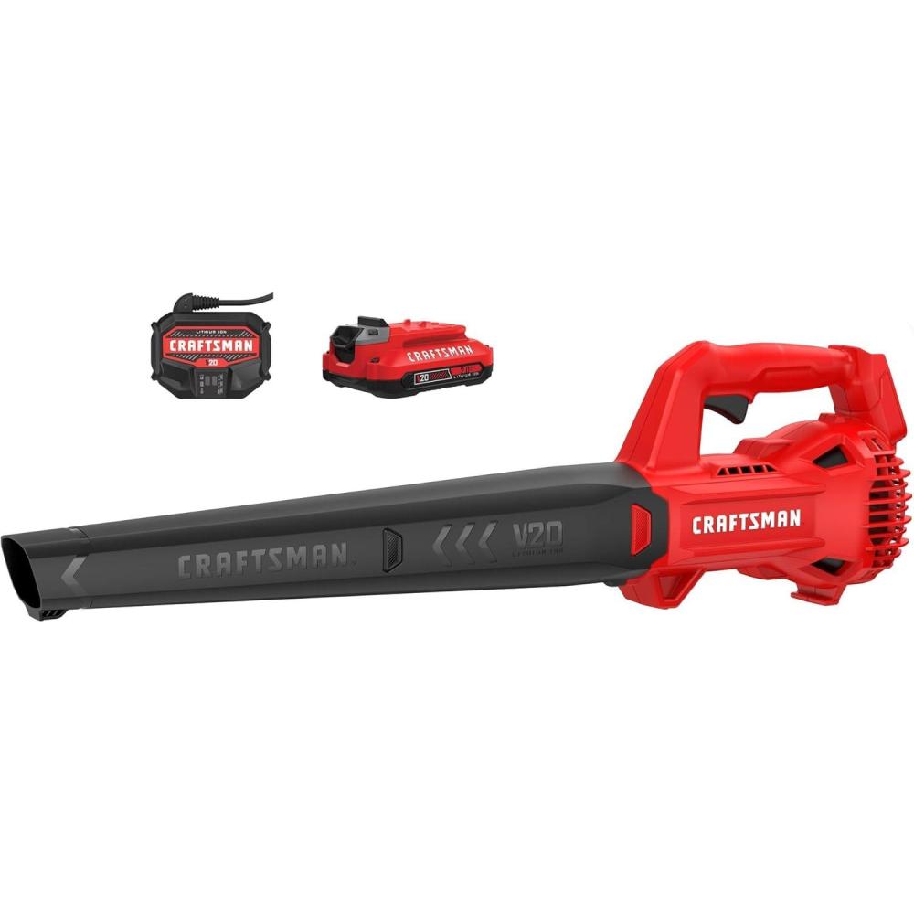 imageCRAFTSMAN V20 Leaf Blower Cordless with 40 Ah Battery and Charger 90 MPH 200 CFM Integrated Scraper Lightweight Easy Operation Handheld Blowers for Lawn Care CMCBL710M1Cordless 2Ah Battery Kit