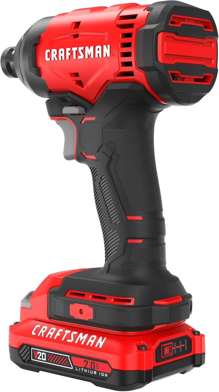 imageCRAFTSMAN Cordless 14 Impact Driver with 2 Ah Lithium Ion Battery Charger and PH2 Screwdriving Bit LED Light High Torque Variable Speed 2900 RPM CMCF801D1NEW 20V MAX Impact Driver Kit