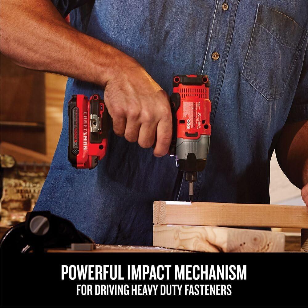 imageCRAFTSMAN Cordless 14 Impact Driver with 2 Ah Lithium Ion Battery Charger and PH2 Screwdriving Bit LED Light High Torque Variable Speed 2900 RPM CMCF801D120V MAX Impact Driver Kit