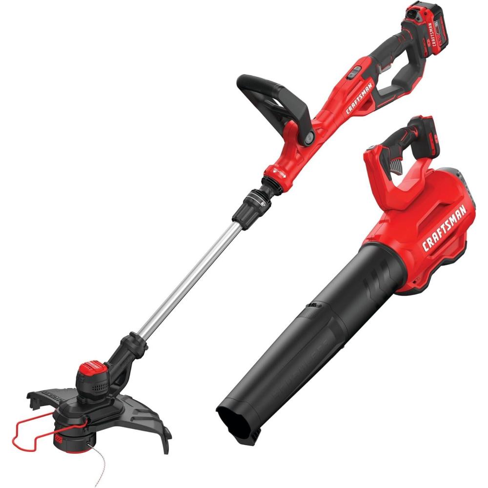 imageCRAFTSMAN V20 String Trimmer and Lawn Edger Kit with 4Ah Battery and Charger 13 in Cordless Weed Wacker with Up to 63 Minutes Runtime Lightweight CMCST901M120V Extended Runtime Trimmer Blower Kit