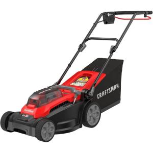 CRAFTSMAN Push Mower 15 in, 2 x 4 Ah V20 Batteries and 2 Chargers Included, Up to 45 Min of Runtime, Lightweight, Easy to Maneuver Electric Lawn Mower Cordless with Grass Bag (CMCMWP120M2)