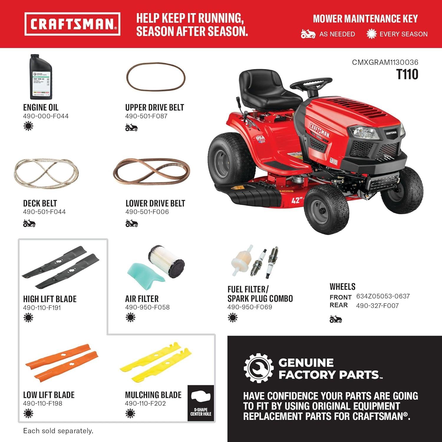 imageCRAFTSMAN 42 Gas Riding Lawn Mower with 175 HP Briggs and Stratton SingleCylinder Engine Gas Lawn Tractor with 7Speed Transmission RedBlack 13AN77XSA9342 Deck Size