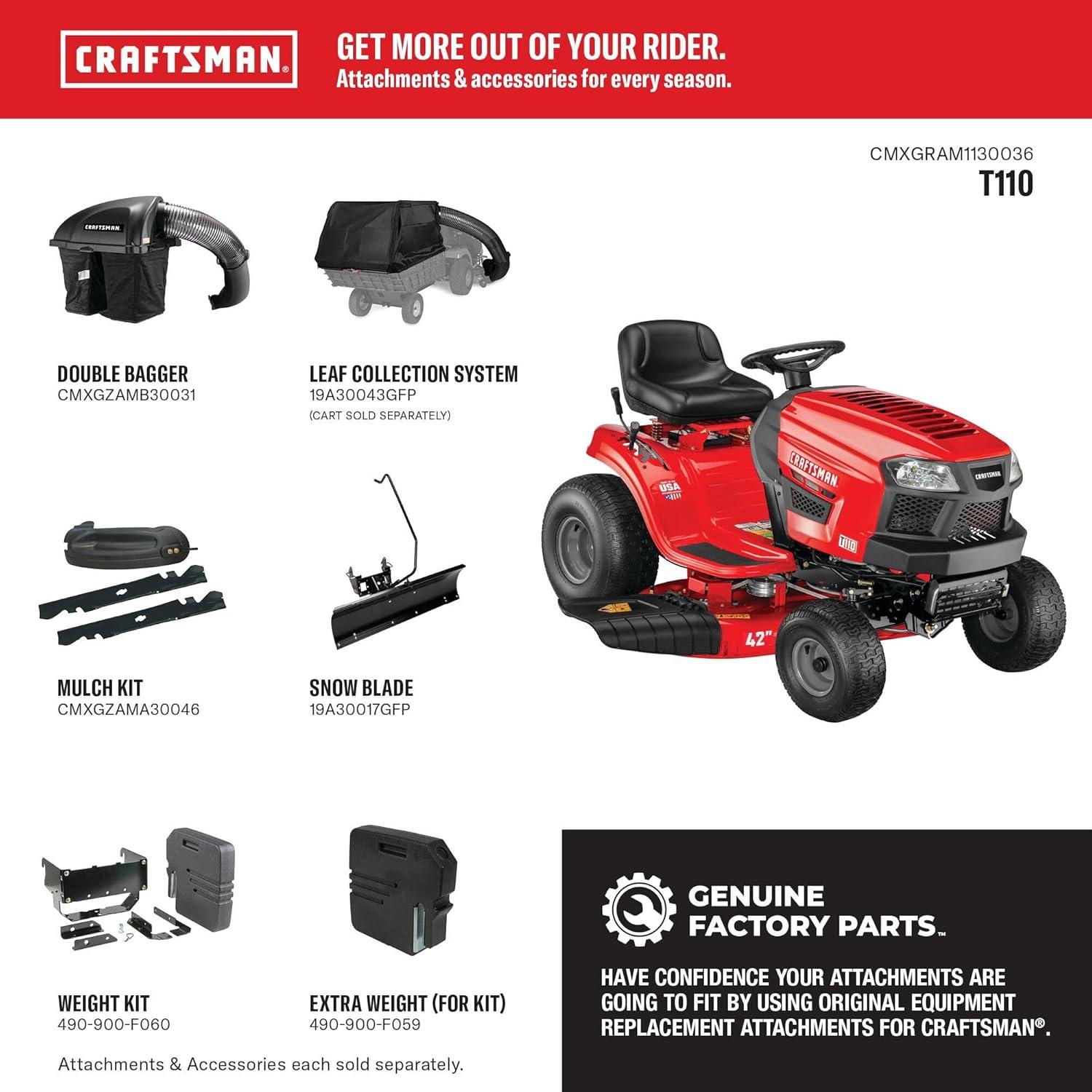 imageCRAFTSMAN 42 Gas Riding Lawn Mower with 175 HP Briggs and Stratton SingleCylinder Engine Gas Lawn Tractor with 7Speed Transmission RedBlack 13AN77XSA9342 Deck Size