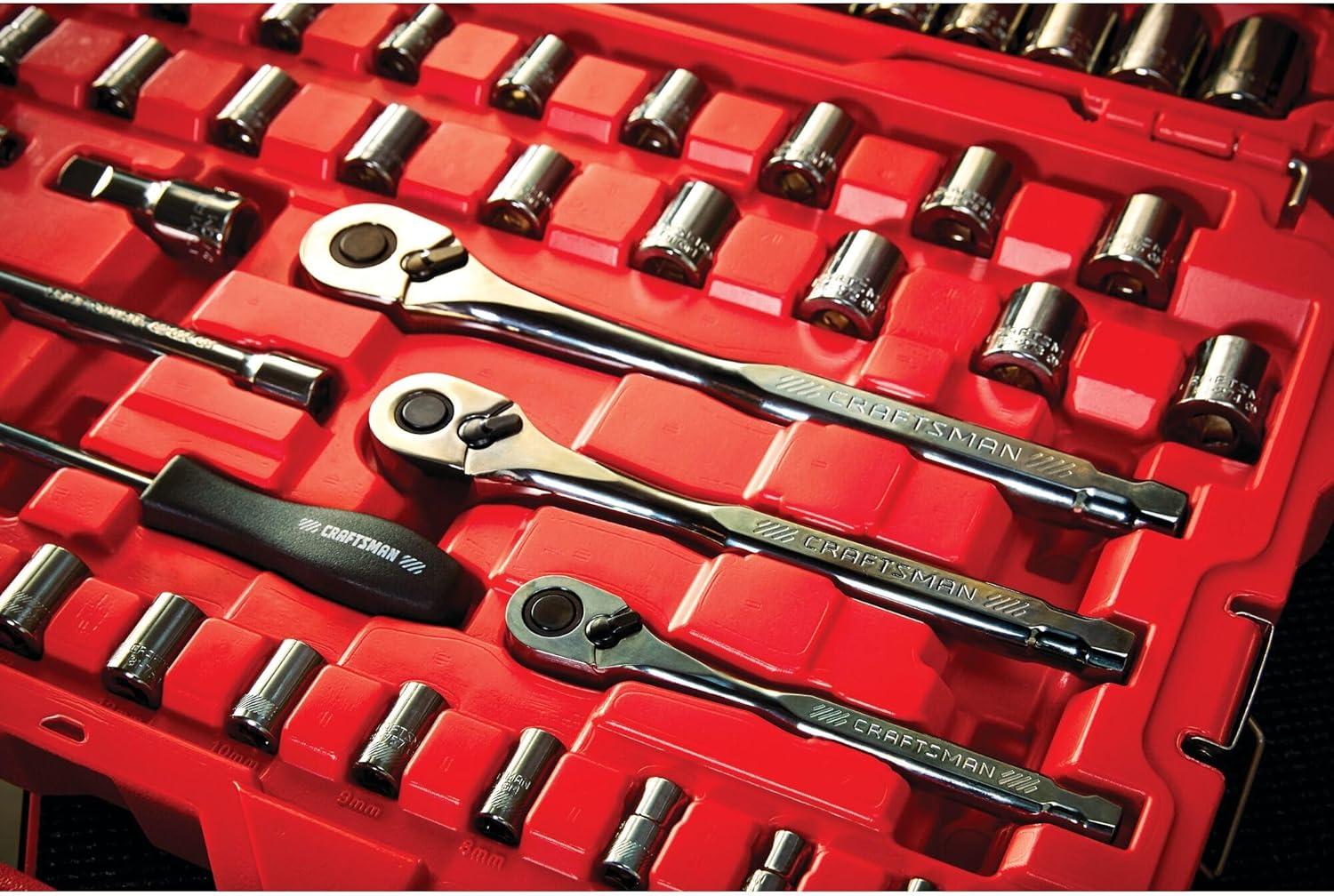 imageCRAFTSMAN Mechanics Tool Set 14 amp 38 amp 12 Drive SAEMetric 121 Piece CMMT12033121 Piece Set