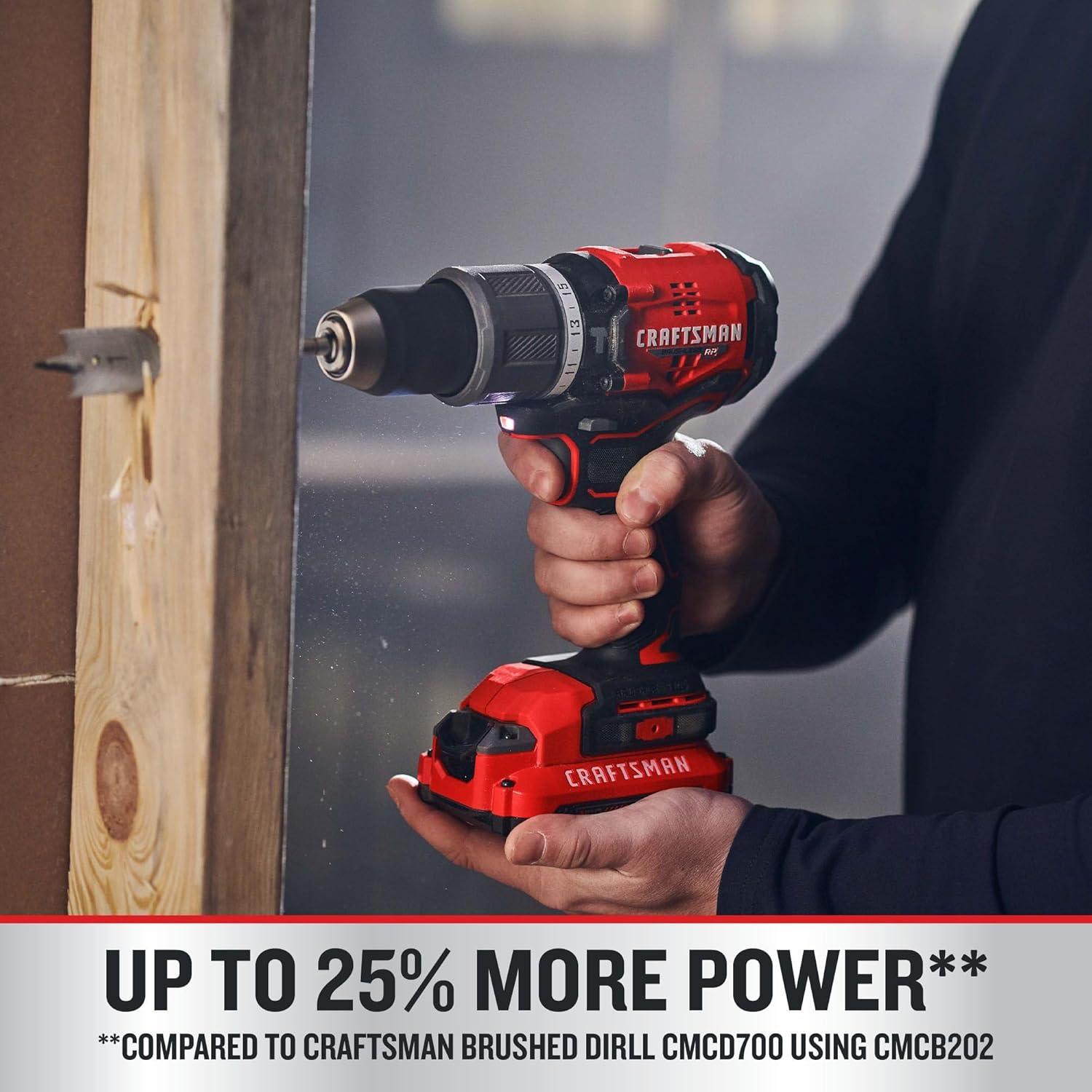 imageCRAFTSMAN V20 Cordless Hammer Drill Kit 12 inch 2 Batteries and Charger Included CMCD732D2