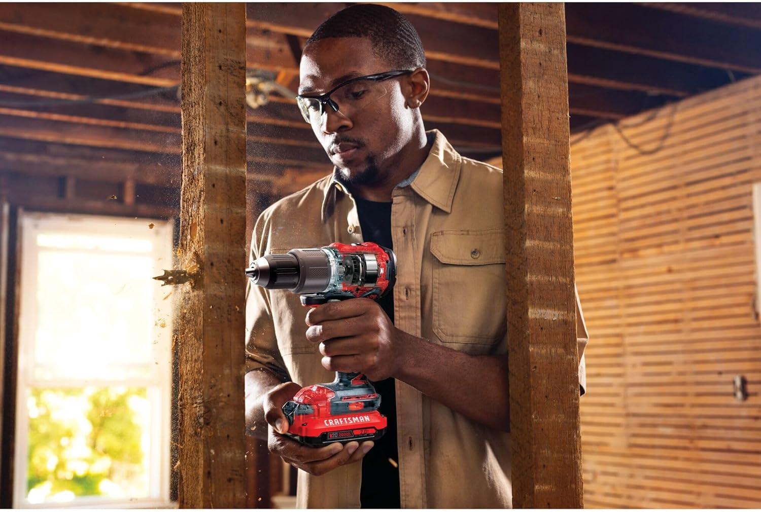 imageCRAFTSMAN V20 Cordless Hammer Drill Kit 12 inch 2 Batteries and Charger Included CMCD732D2