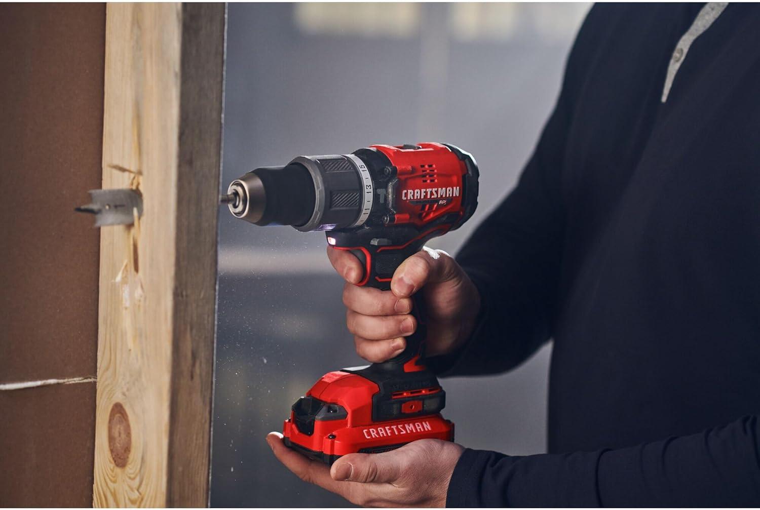 imageCRAFTSMAN V20 Cordless Hammer Drill Kit 12 inch 2 Batteries and Charger Included CMCD732D2