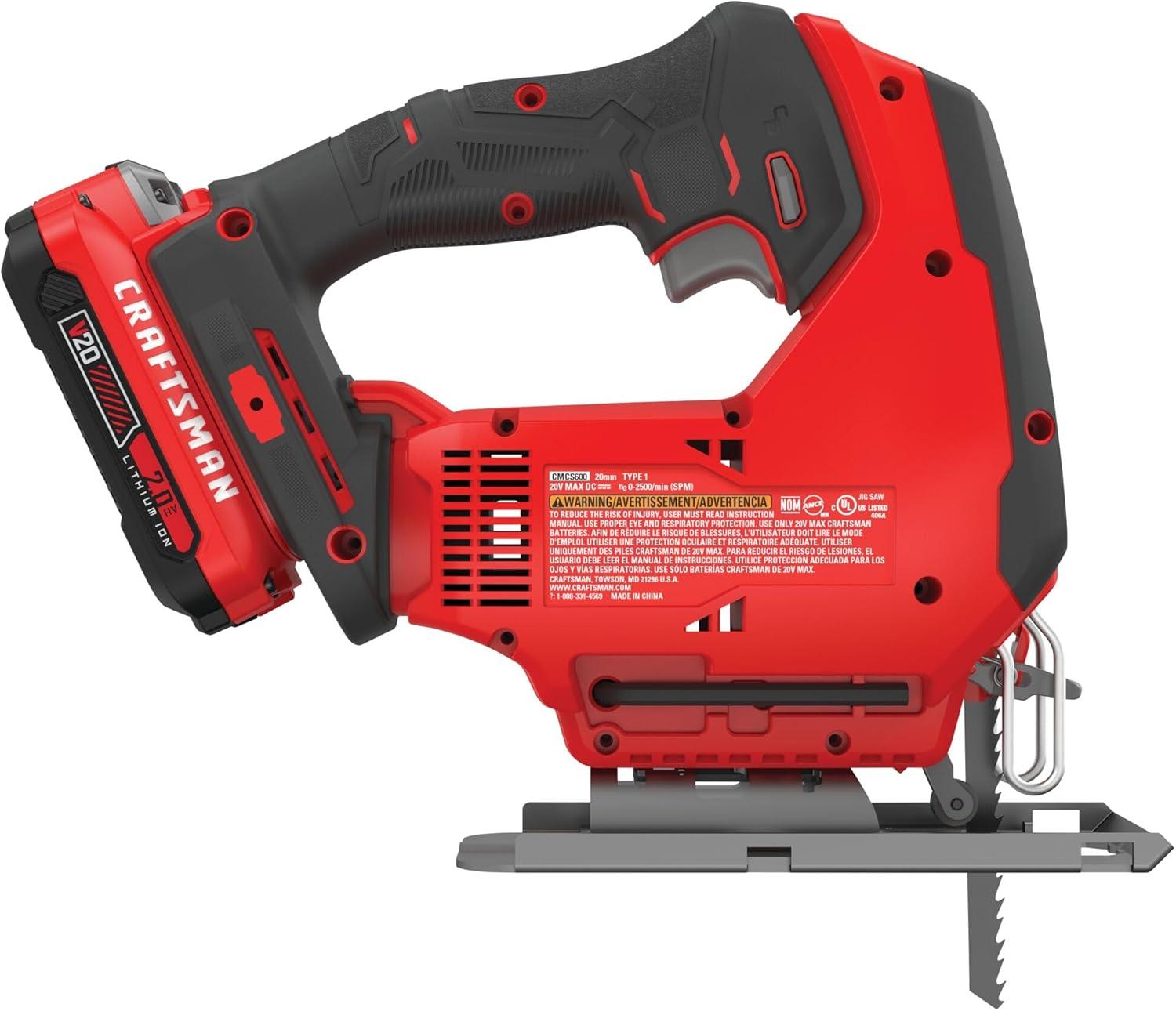 imageCRAFTSMAN V20 Cordless Jig Saw Kit 3 Orbital Settings Up to 2500 SPM Battery and Charger Included CMCS600D1Jig Saw Kit