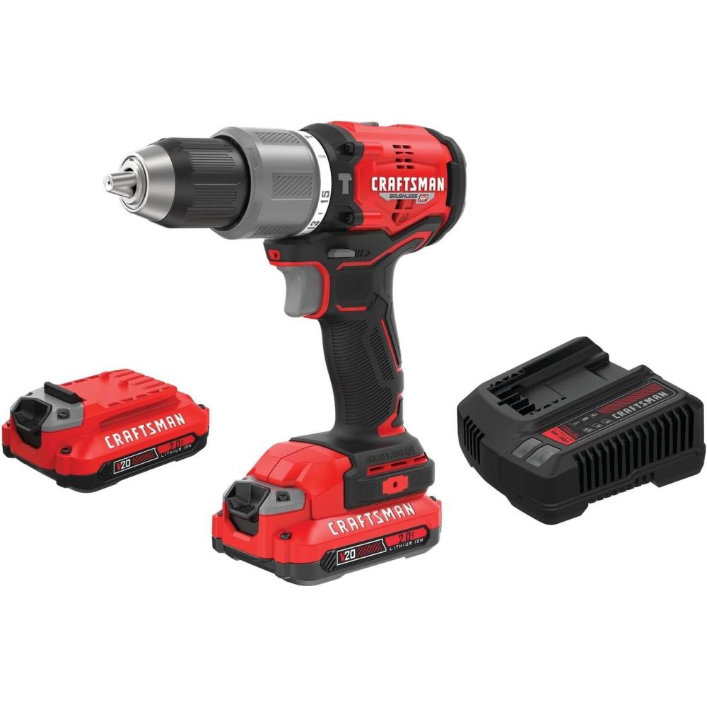 imageCRAFTSMAN V20 Cordless Hammer Drill Kit 12 inch 2 Batteries and Charger Included CMCD732D2