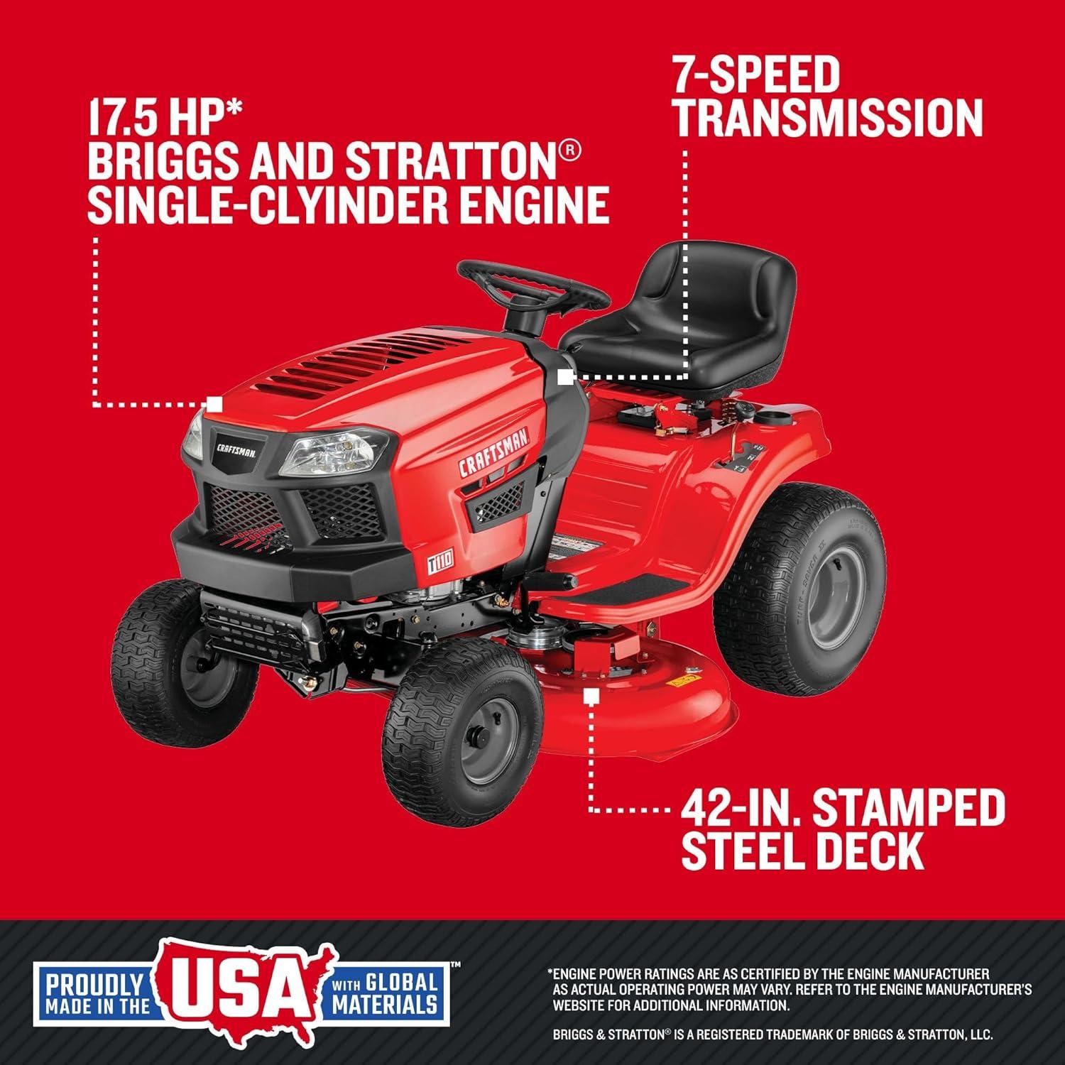 imageCRAFTSMAN 36 Gas Riding Lawn Mower with 115 HP Briggs and Stratton SingleCylinder Engine Gas Lawn Tractor with 7Speed Transmission RedBlack 13AC77XYA9342 Deck Size
