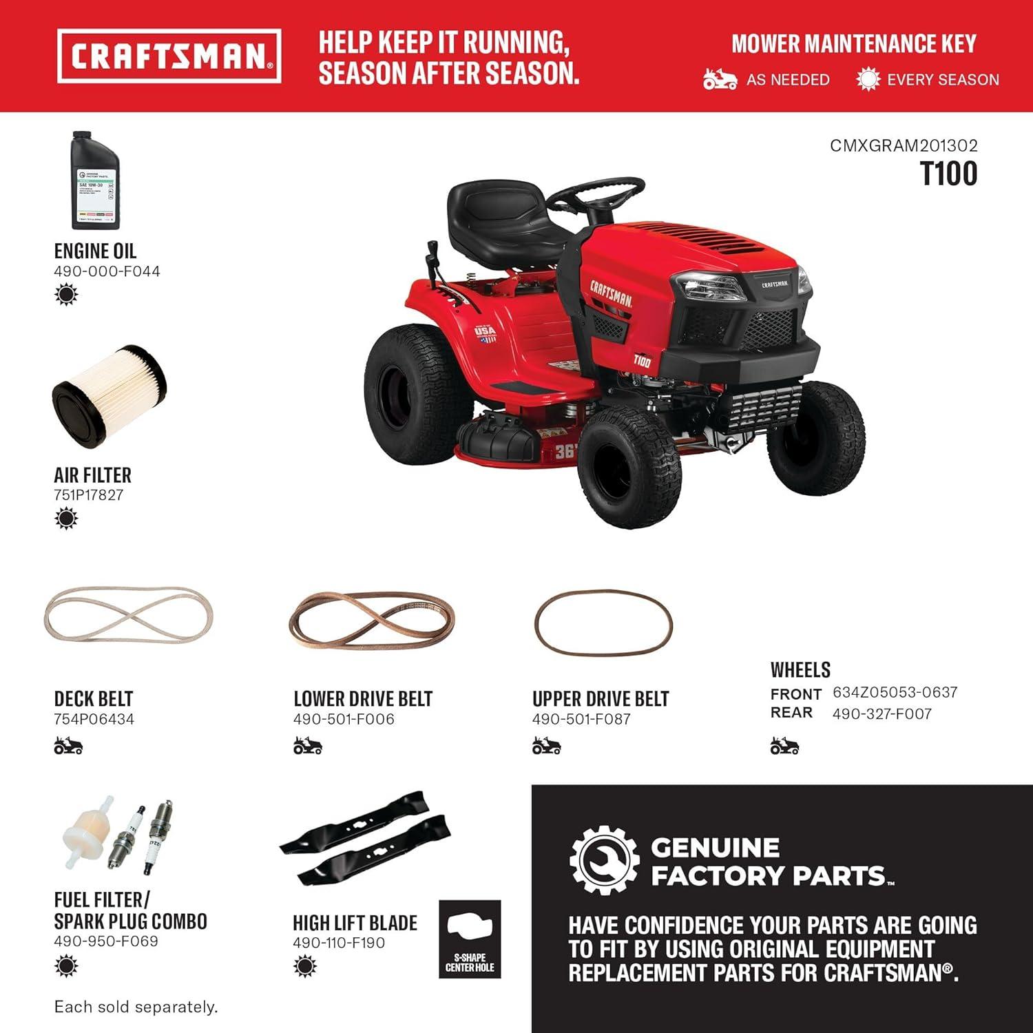 imageCRAFTSMAN 36 Gas Riding Lawn Mower with 115 HP Briggs and Stratton SingleCylinder Engine Gas Lawn Tractor with 7Speed Transmission RedBlack 13AC77XYA9336 Deck Size