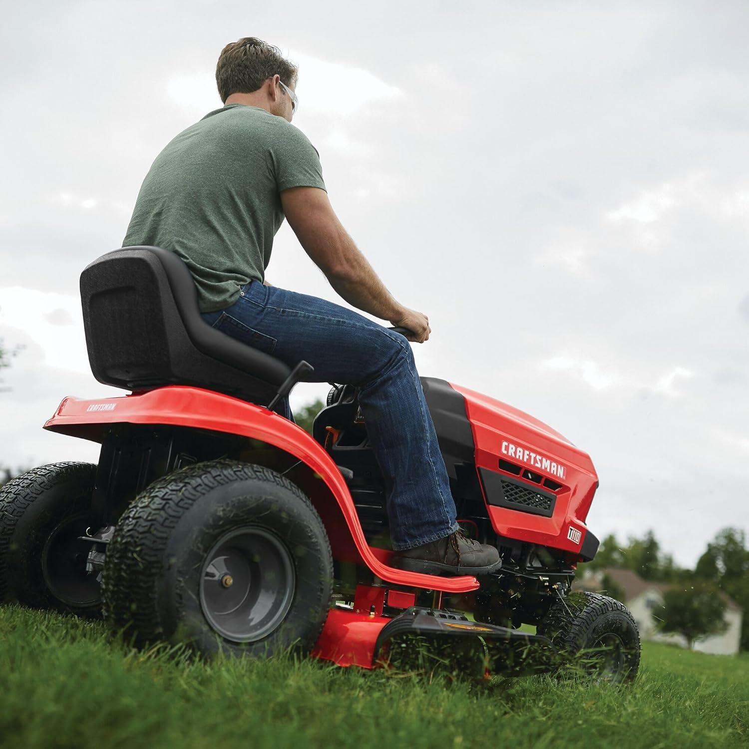 imageCRAFTSMAN 36 Gas Riding Lawn Mower with 115 HP Briggs and Stratton SingleCylinder Engine Gas Lawn Tractor with 7Speed Transmission RedBlack 13AC77XYA9342 Deck Size