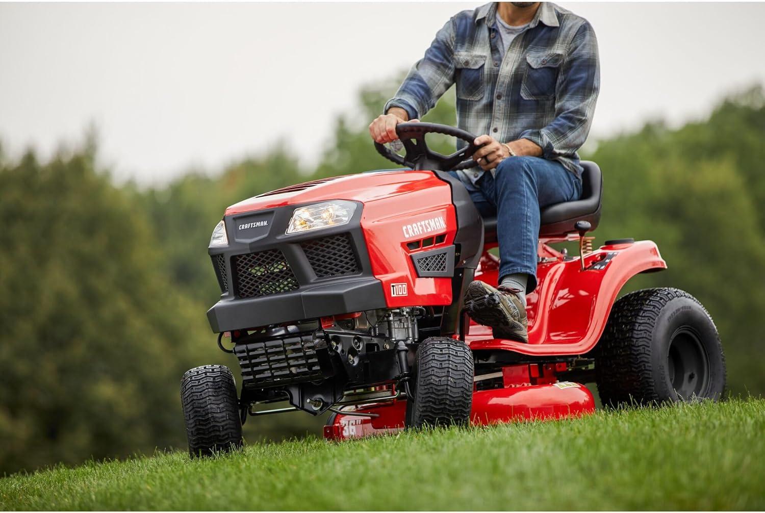 imageCRAFTSMAN 36 Gas Riding Lawn Mower with 115 HP Briggs and Stratton SingleCylinder Engine Gas Lawn Tractor with 7Speed Transmission RedBlack 13AC77XYA9336 Deck Size