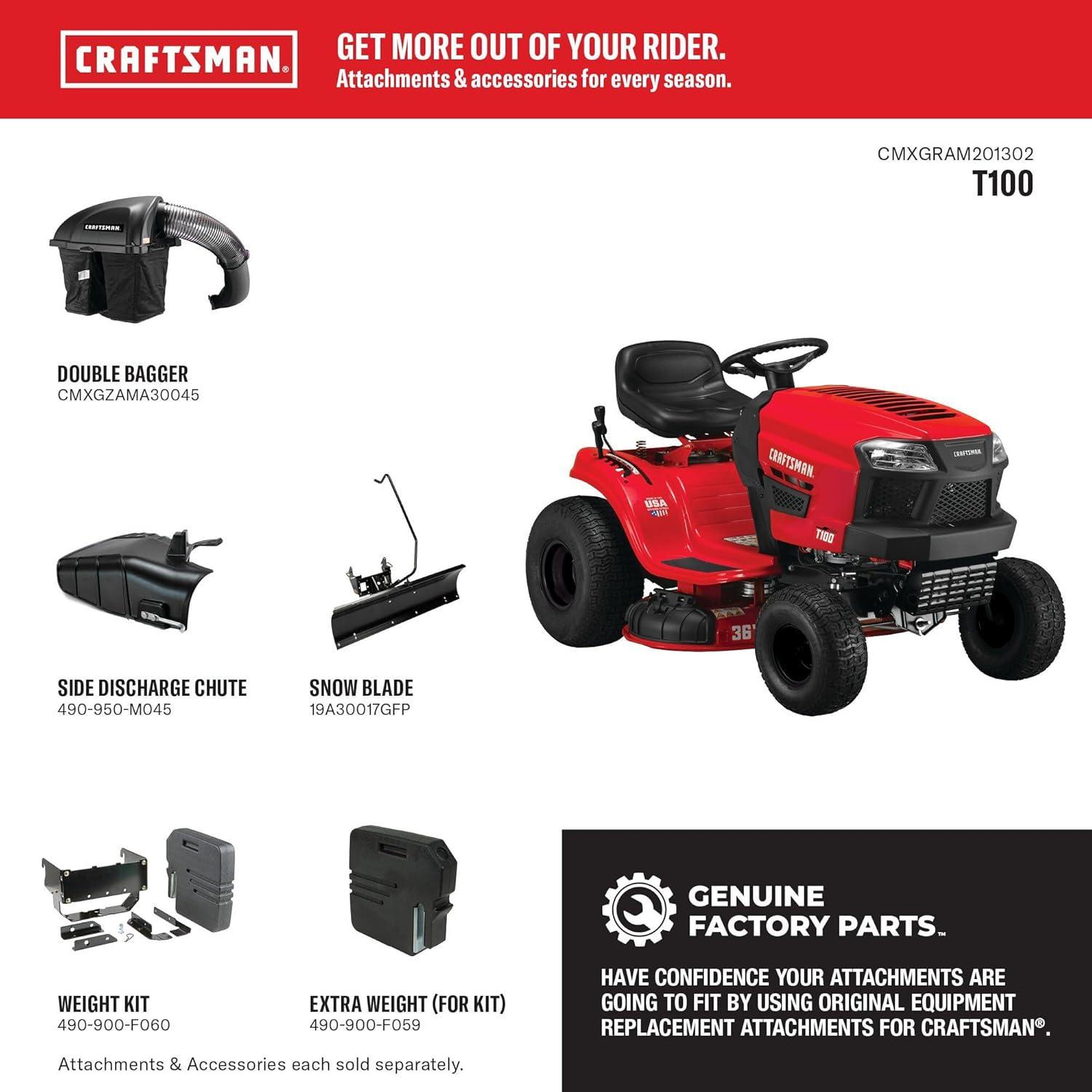 imageCRAFTSMAN 36 Gas Riding Lawn Mower with 115 HP Briggs and Stratton SingleCylinder Engine Gas Lawn Tractor with 7Speed Transmission RedBlack 13AC77XYA9336 Deck Size