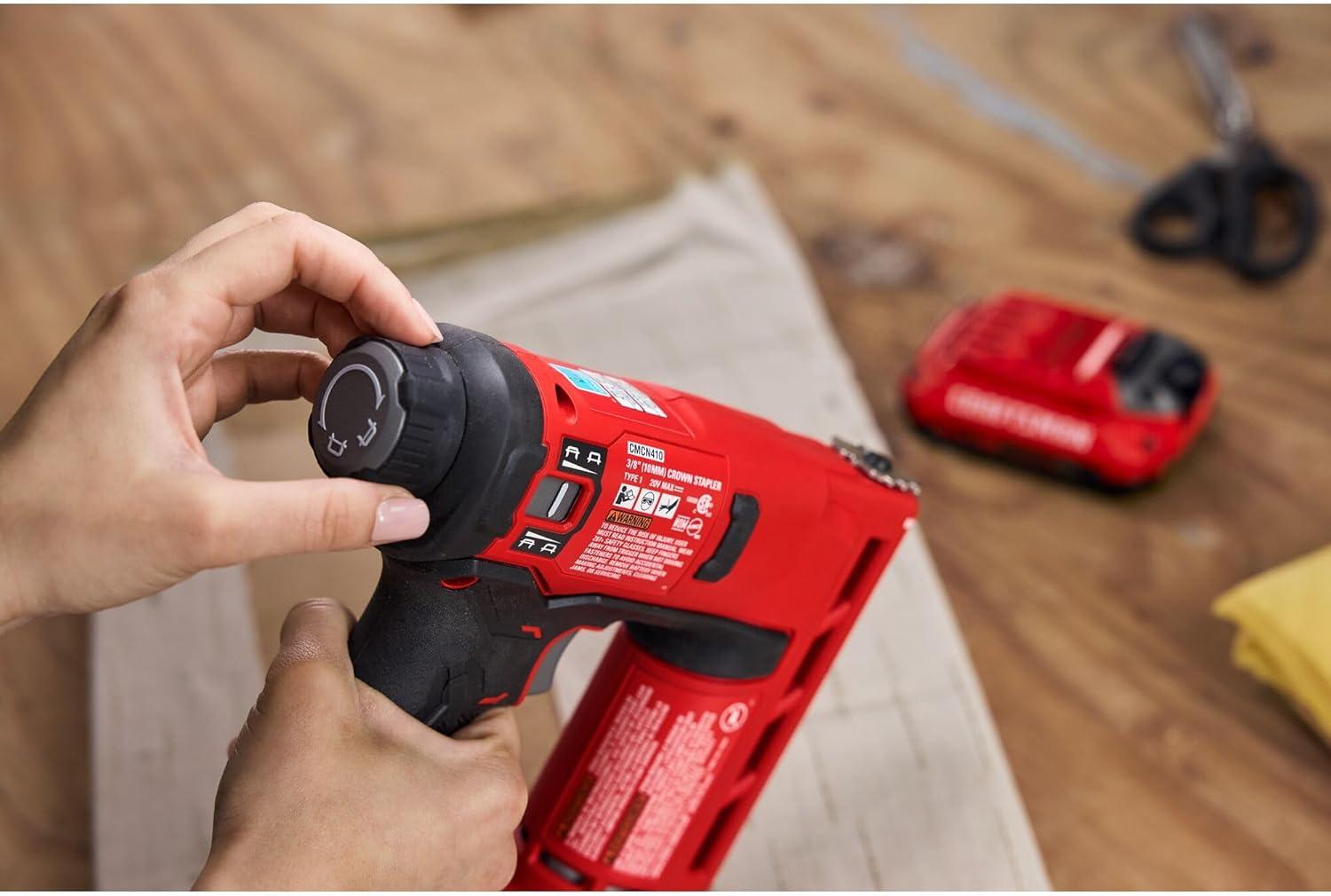 imageCRAFTSMAN V20 Staple Gun 38 in Wide Crown Stapler Cordless Staple Gun Battery Powered Tool Only CMCN410B