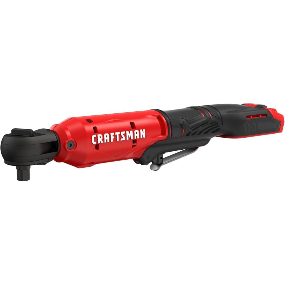 imageCRAFTSMAN V20 Cordless Ratchet Wrench MultiSize 38 Ratchet 14 and 12 Interchangeable Anvils LED Light 40 ftlbs Torque 300 RPM Battery Not Included CMCF935B