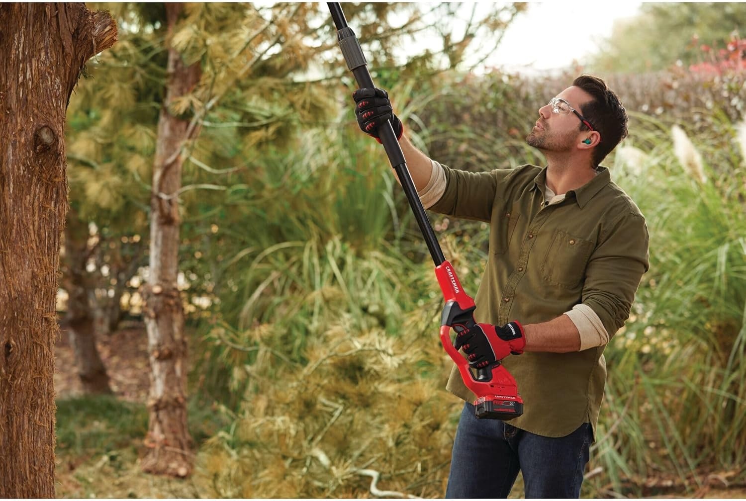 imageCRAFTSMAN Pole Saw Pole Saws for Tree Trimming Cordless V20 ToolOnly Tree Trimmer Up to 14 Ft Extended Reach CMCCSP20BPole Saw Kit with 4Ah Battery