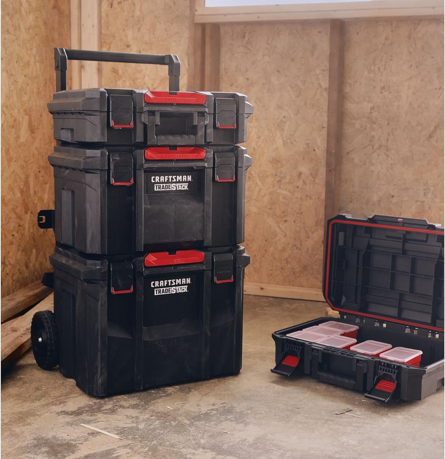 imageCRAFTSMAN TRADESTACK System Tool Box Water Resistant Tool Storage with 6 Small Parts Containers 21 Inch CMST21415