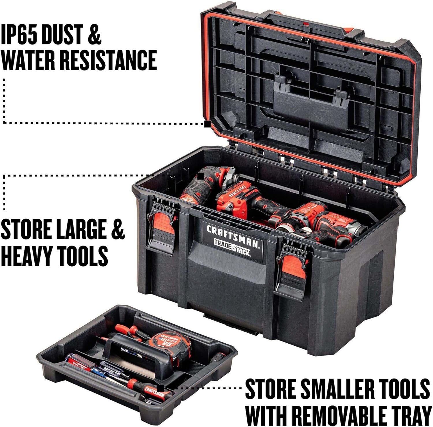 imageCRAFTSMAN TRADESTACK Tool Box Waterproof IndoorOutdoor Stackable Tool Storage Lockable 21 Inch CMST21430
