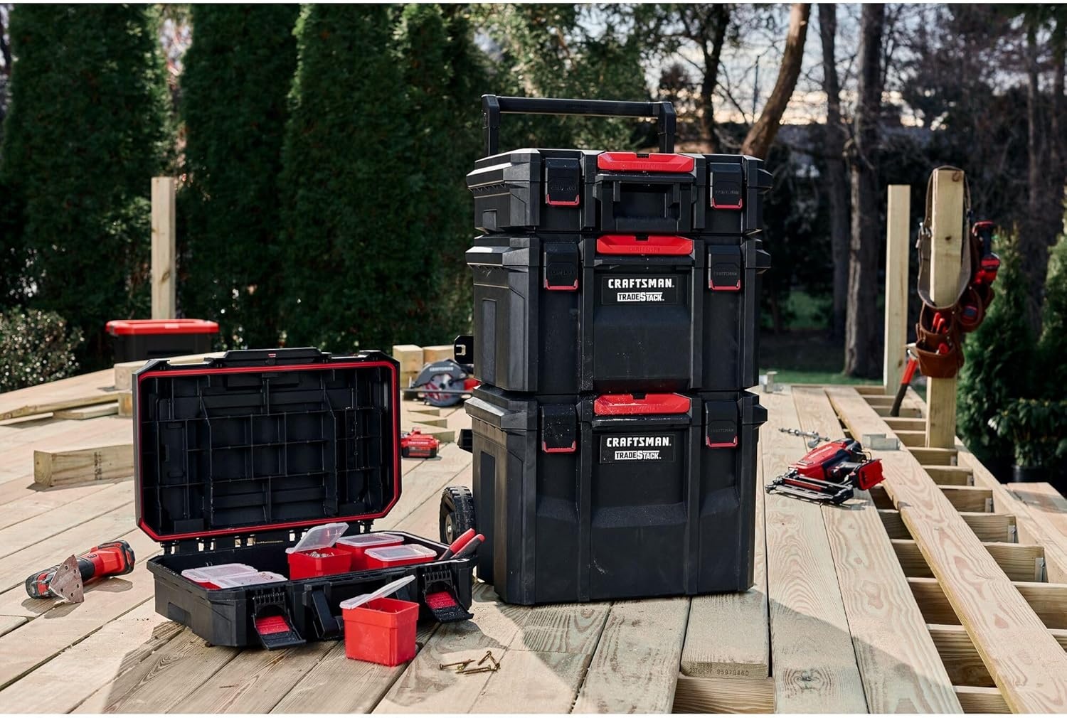 imageCRAFTSMAN TRADESTACK Tool Box Waterproof IndoorOutdoor Stackable Tool Storage Lockable 21 Inch CMST21430