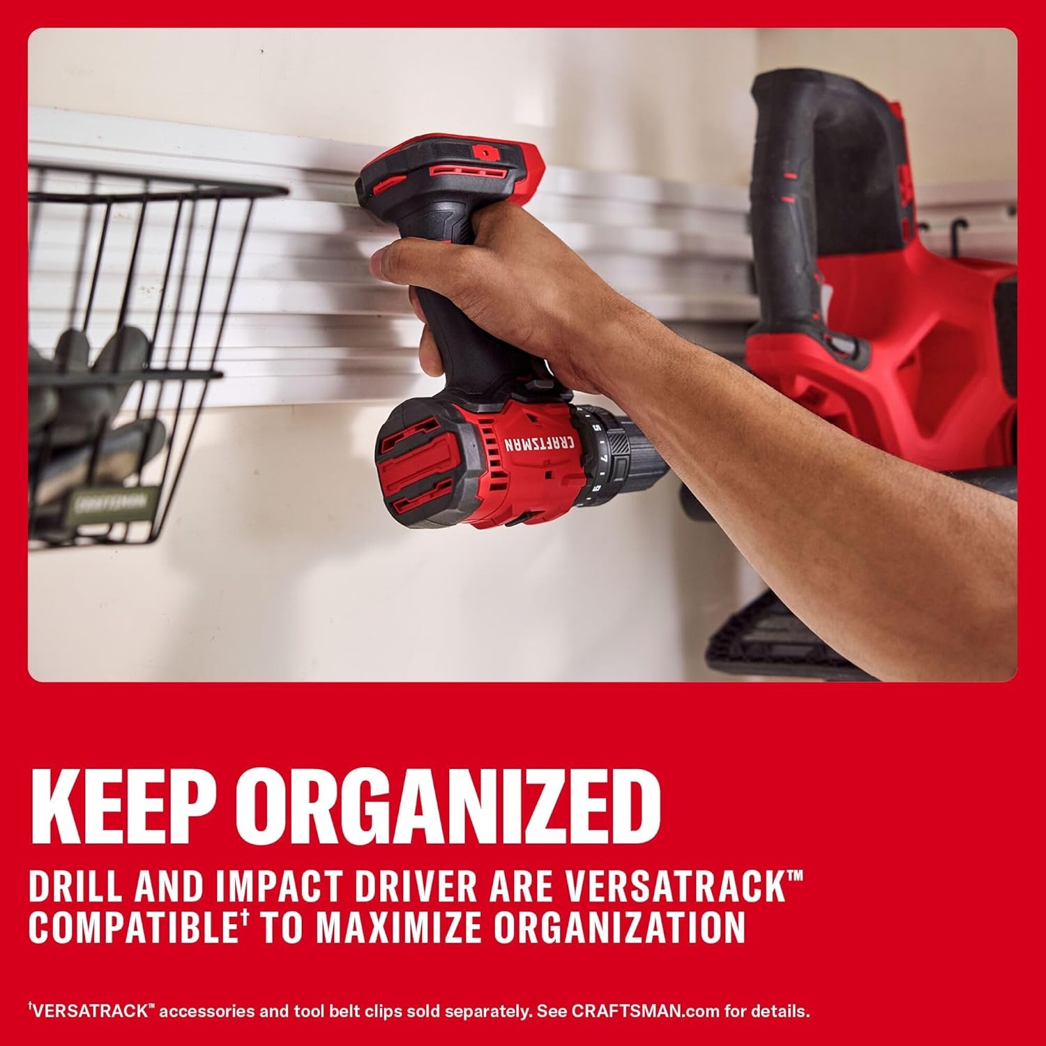 imageCRAFTSMAN V20 Cordless Drill Driver and Impact Driver 2 x 2Ah Lithium Ion Battery and Charger Two Power Tools 1700 RPM 12 In Electric Drill 1800 Torque 14 Impact Screwdriver CMCK201D2