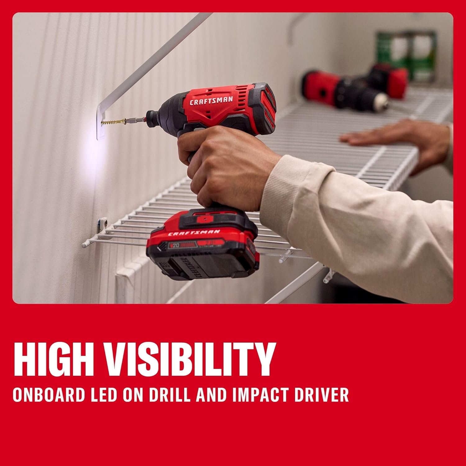 imageCRAFTSMAN V20 Cordless Drill Driver and Impact Driver 2 x 2Ah Lithium Ion Battery and Charger Two Power Tools 1700 RPM 12 In Electric Drill 1800 Torque 14 Impact Screwdriver CMCK201D2
