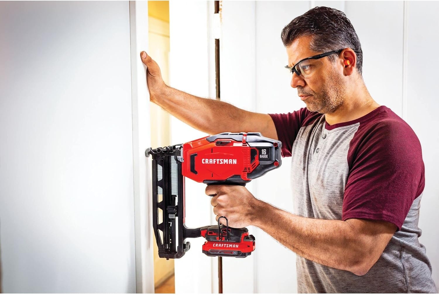 imageCRAFTSMAN V20 Cordless Finish Nailer Kit Nail Gun 16GA 212 Nails Battery and Charger Included CMCN616C1Nailer Kit Only