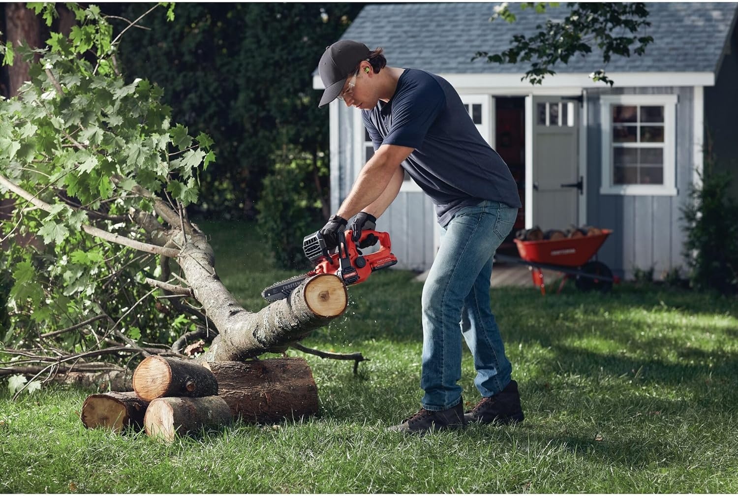 imageCRAFTSMAN V20 RP Cordless Chainsaw Powerful and Lightweight 12 Inch 5Ah Battery and Charger Included CMCCS630P12Ah Chainsaw Kit