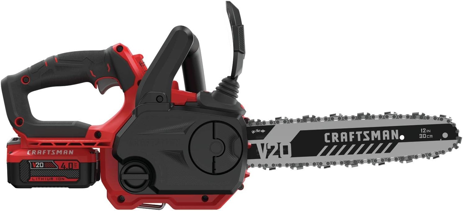 imageCRAFTSMAN V20 RP Cordless Chainsaw Powerful and Lightweight 12 Inch 5Ah Battery and Charger Included CMCCS630P14Ah Chainsaw Kit