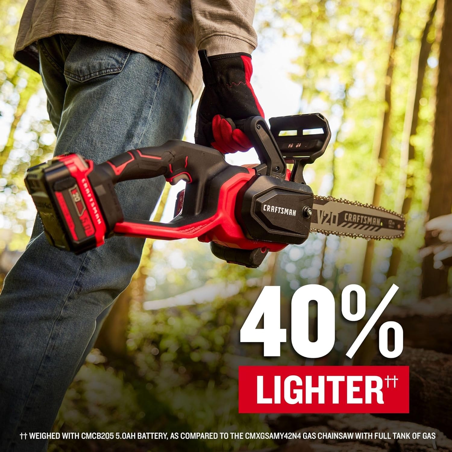 imageCRAFTSMAN V20 RP Cordless Chainsaw Powerful and Lightweight 12 Inch 5Ah Battery and Charger Included CMCCS630P15Ah Chainsaw Kit