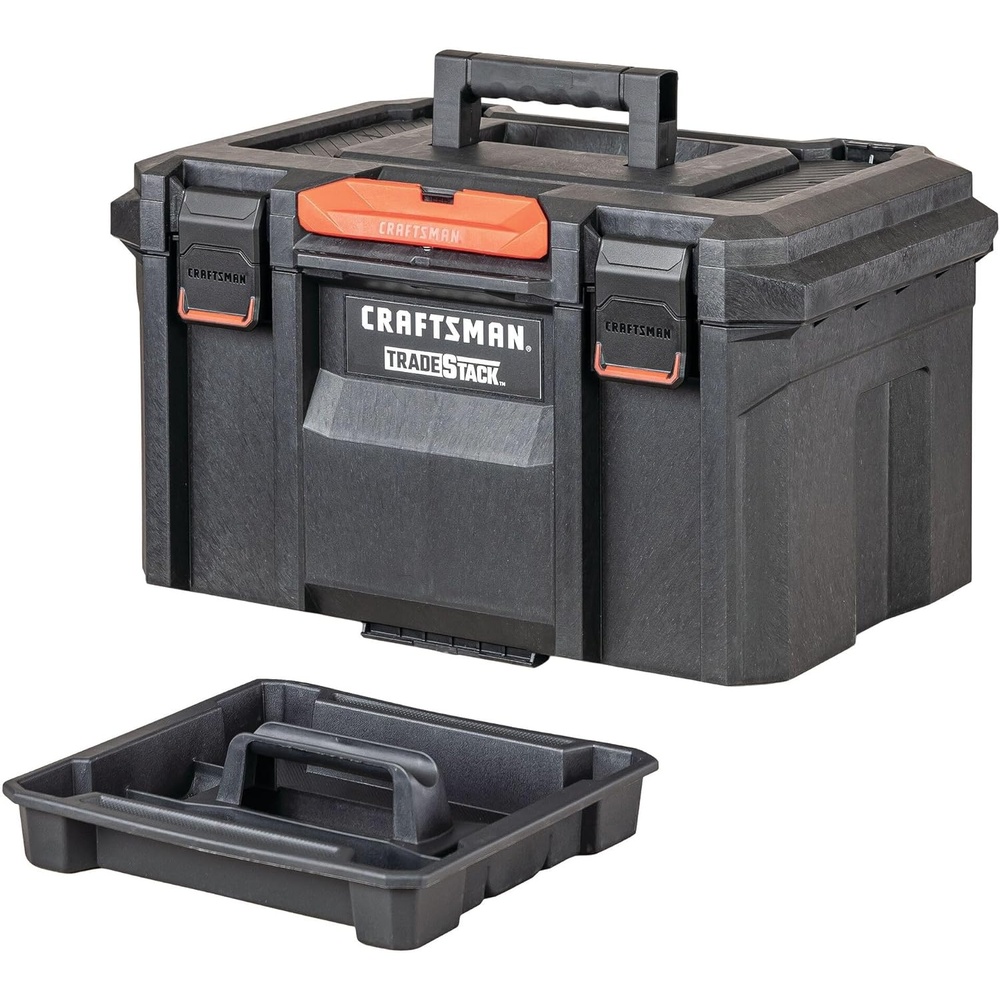 imageCRAFTSMAN TRADESTACK Tool Box Waterproof IndoorOutdoor Stackable Tool Storage Lockable 21 Inch CMST21430
