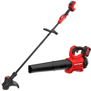 CRAFTSMAN V20* BRUSHLESS RP Outdoor Combo Kit, Cordless String Trimmer & Blower, 5.0 Ah Battery and Charger Included, Compact Weedwacker with 13 In Cutting Deck, 410 CFM and 110 MPH Blower (CMCK497P1)