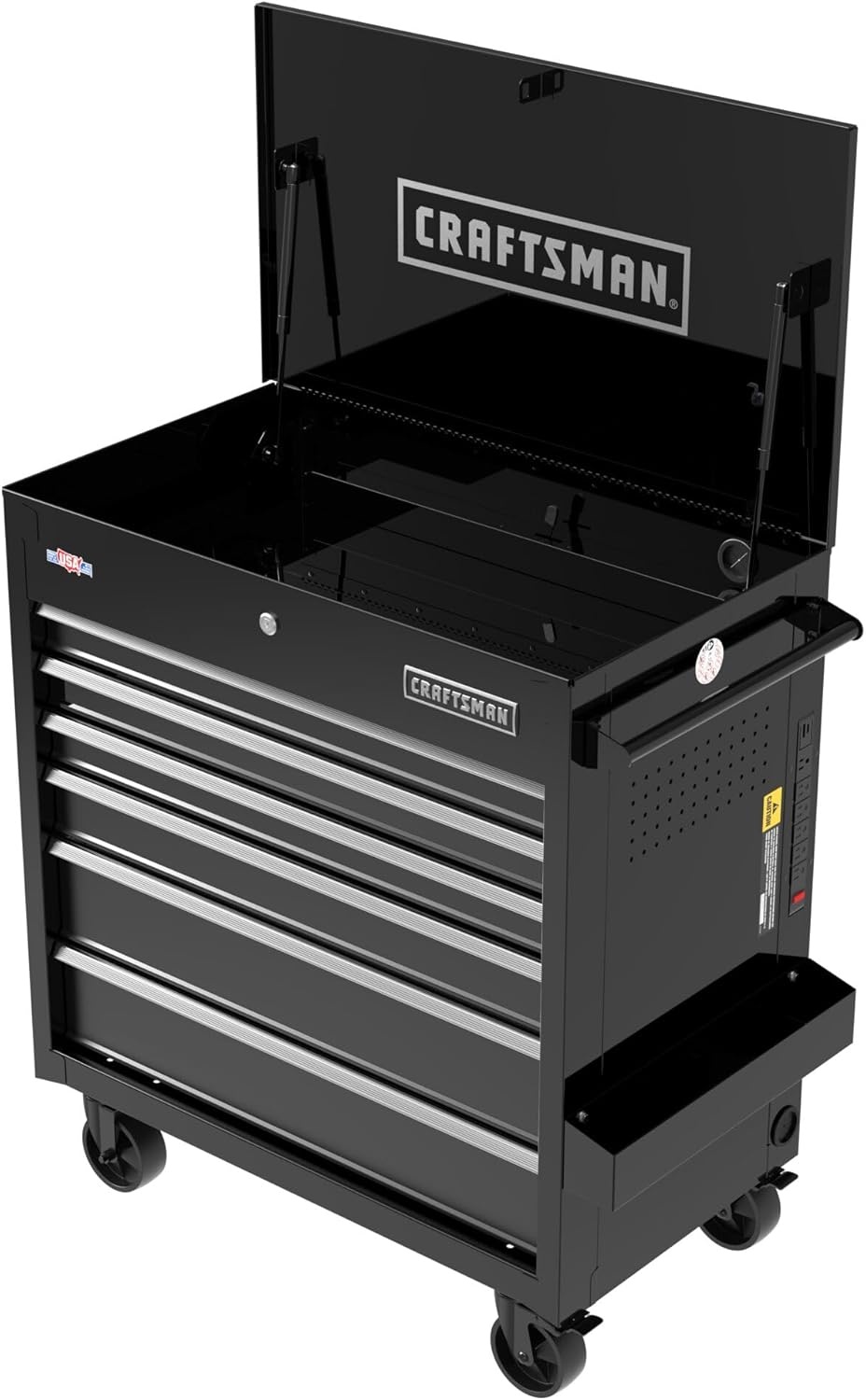 imageCRAFTSMAN Rolling Cart with Drawers Full Bank Utility Cart Six SoftClose Drawers Tool Chest Power Outlets Side Tray Heavy Duty Casters 37 x 21 x 41 Inch Red CMSTUC06RBBlack