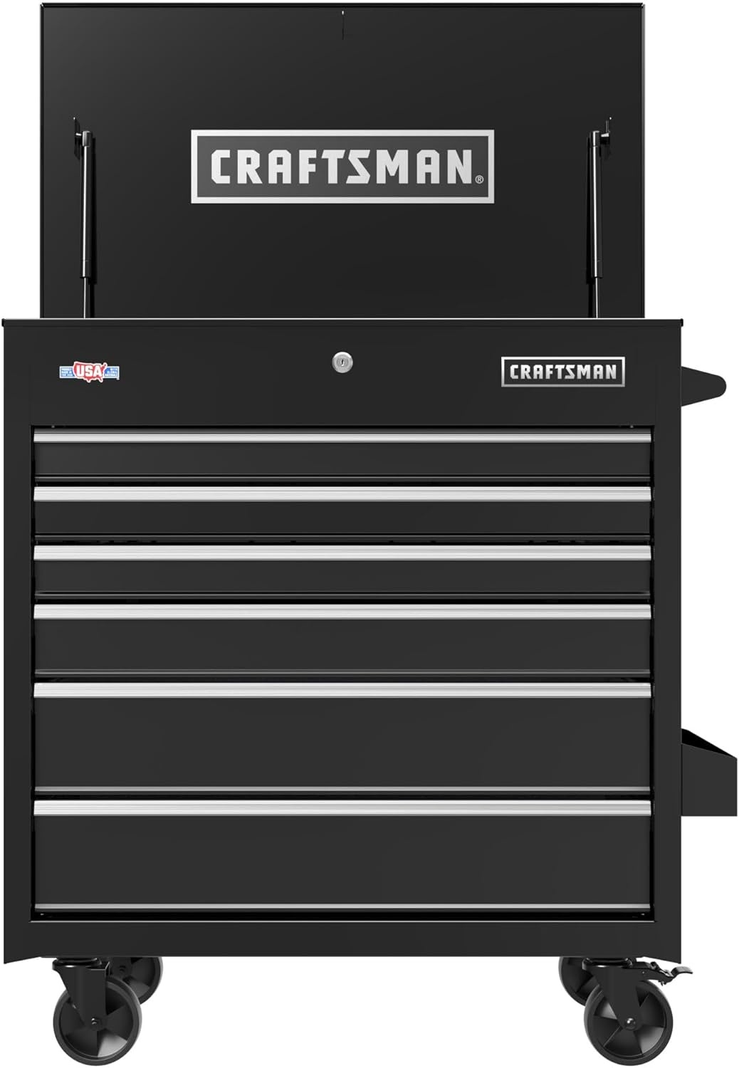 imageCRAFTSMAN Rolling Cart with Drawers Full Bank Utility Cart Six SoftClose Drawers Tool Chest Power Outlets Side Tray Heavy Duty Casters 37 x 21 x 41 Inch Red CMSTUC06RBBlack
