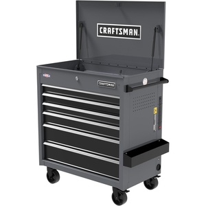 CRAFTSMAN Rolling Cart with Drawers, Full Bank Utility Cart, Six Soft-Close Drawers Tool Chest, Power Outlets, Side Tray, Heavy Duty Casters, 37 x 21 x 41 Inch, Red (CMSTUC06RB)(Gray)