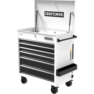 CRAFTSMAN Rolling Cart with Drawers, Full Bank Utility Cart, Six Soft-Close Drawers Tool Chest, Power Outlets, Side Tray, Heavy Duty Casters, 37 x 21 x 41 Inch, Red (CMSTUC06RB)(White)