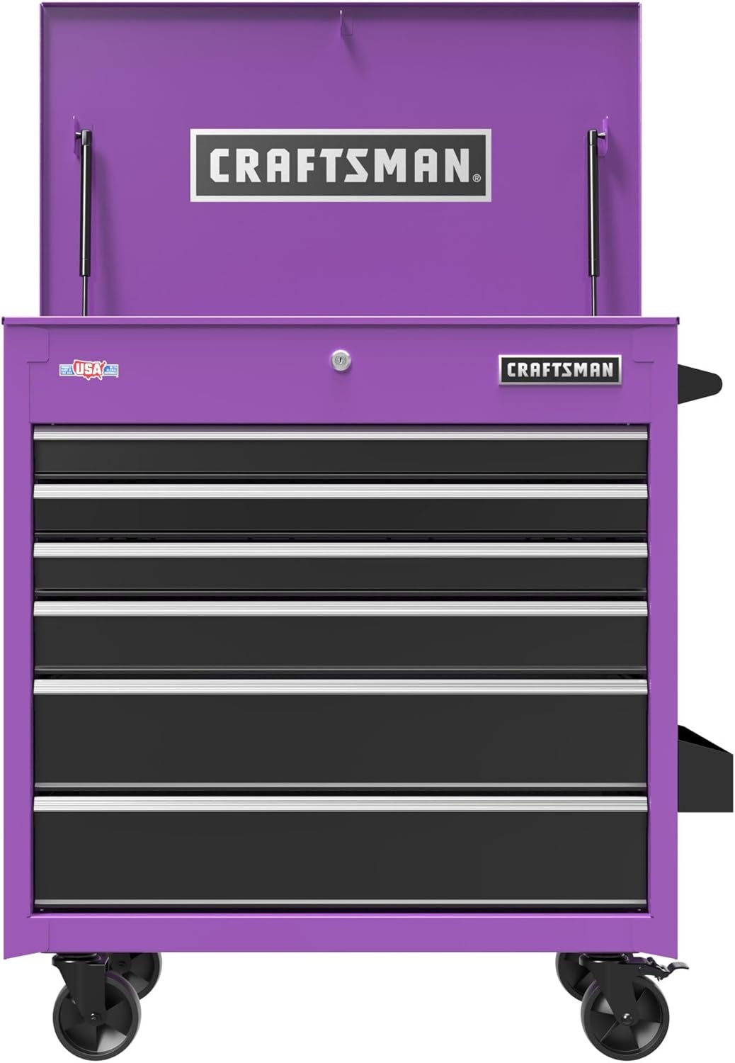 image:imageCRAFTSMAN Full Bank Utility Cart on Wheels 37 x 21 x 41 Inch Six SoftClose Drawers Power Outlets Side Tray Rolling Tool Box Purple CMSTUC06PBPurple