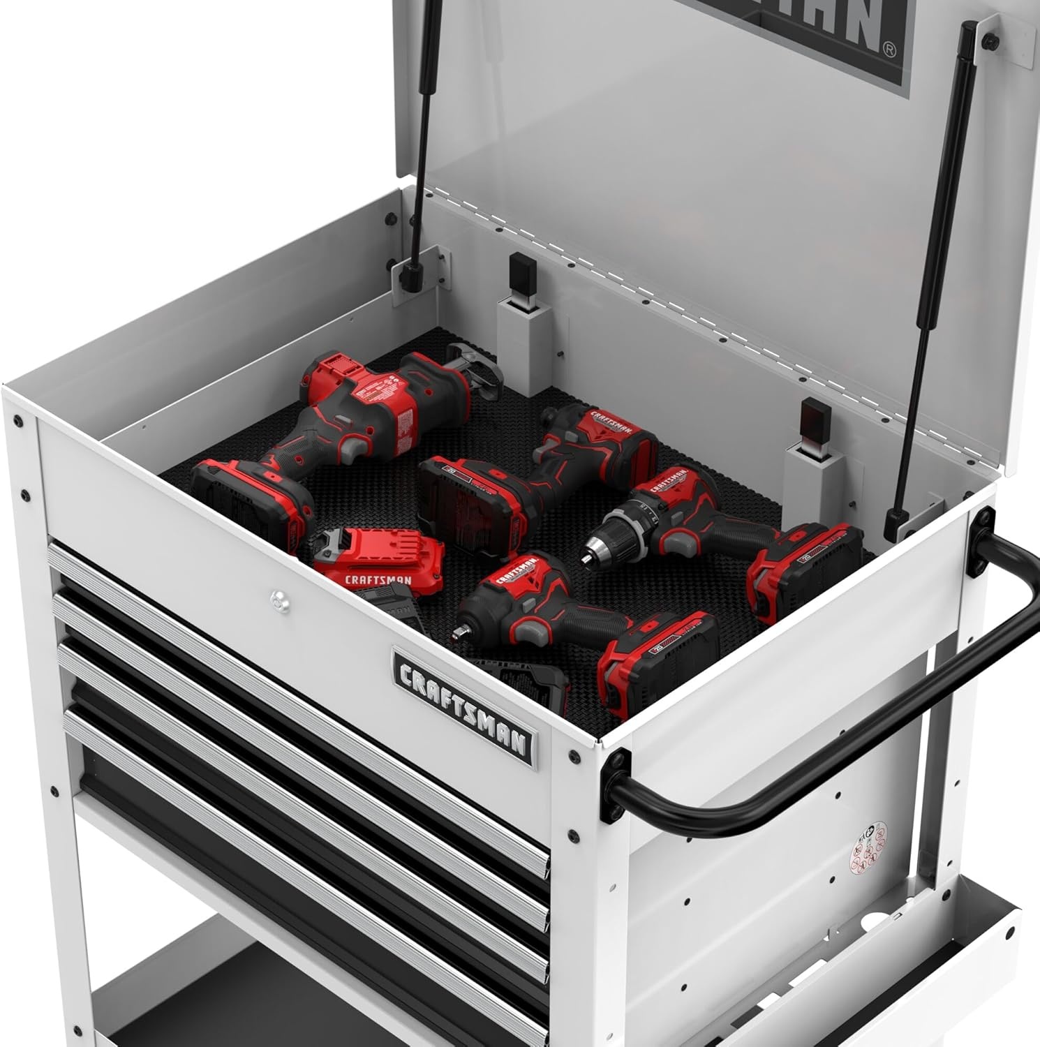 image:imageCRAFTSMAN Rolling Tool Chest with Drawers Tool Box with Wheels and 4 Drawers Power Outlets and USB Protective Liner Steel Utility Cart Storage Cabinet Supports up to 700 lbs White CMST98276WWWhite