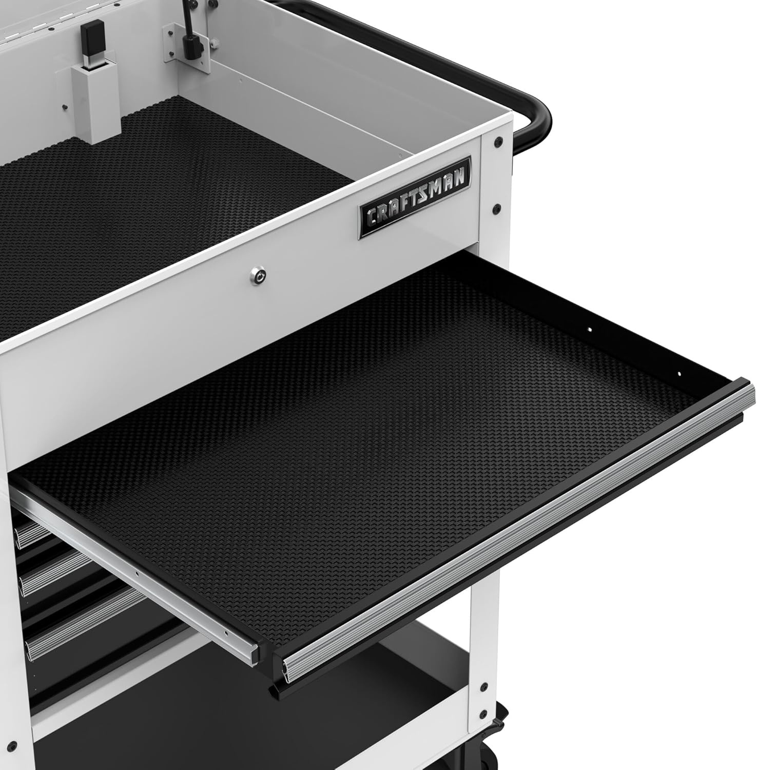 image:imageCRAFTSMAN Rolling Tool Chest with Drawers Tool Box with Wheels and 4 Drawers Power Outlets and USB Protective Liner Steel Utility Cart Storage Cabinet Supports up to 700 lbs White CMST98276WWWhite