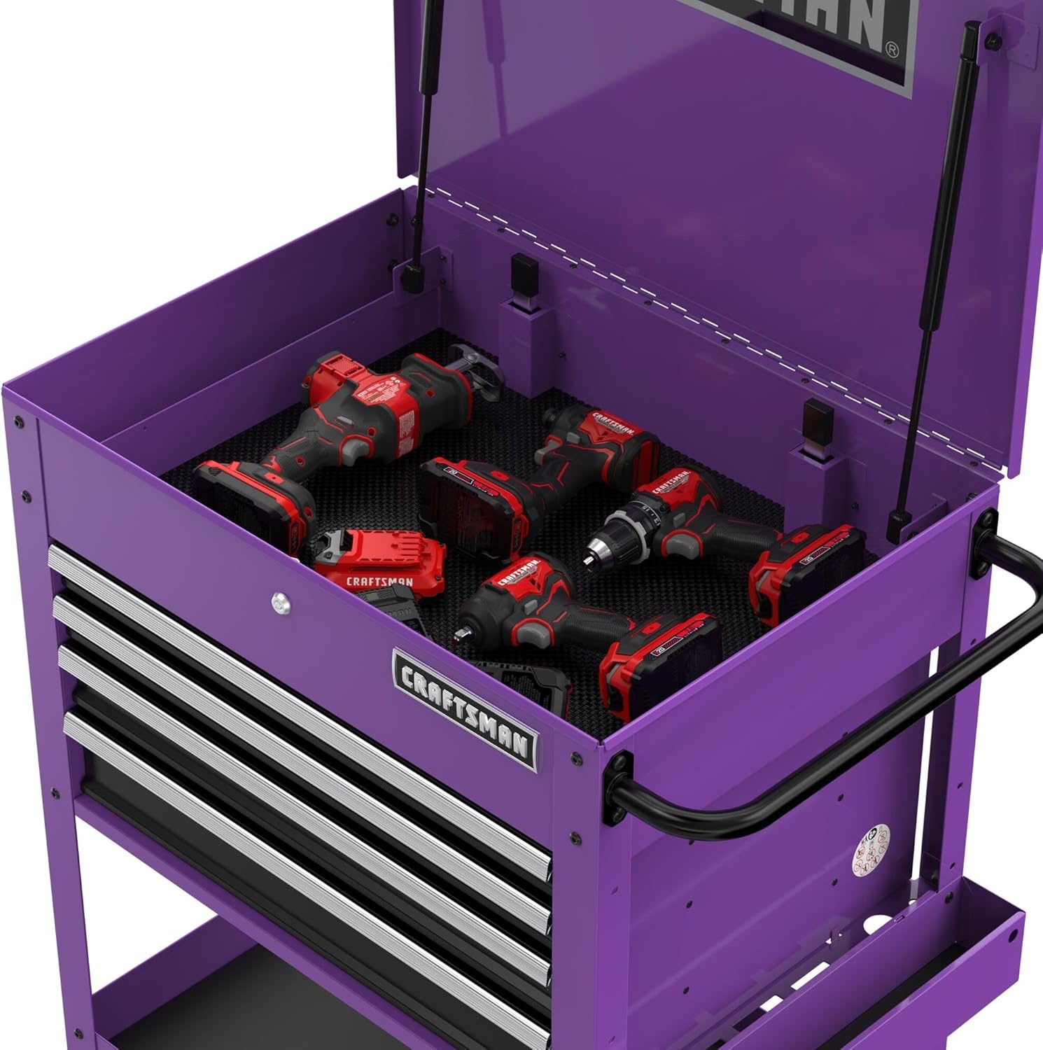 image:imageCRAFTSMAN Rolling Tool Chest with Drawers Tool Box with Wheels and 4 Drawers Power Outlets and USB Protective Liner Steel Utility Cart Storage Cabinet Supports up to 700 lbs White CMST98276WWPurple