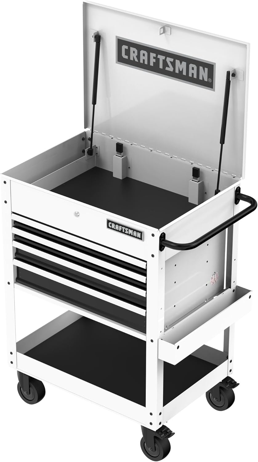image:imageCRAFTSMAN Rolling Tool Chest with Drawers Tool Box with Wheels and 4 Drawers Power Outlets and USB Protective Liner Steel Utility Cart Storage Cabinet Supports up to 700 lbs White CMST98276WWWhite